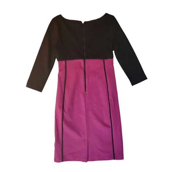 Narciso Rodriguez Dress Women Small Black & Mulberry 3/4 Sleeve Color Block Midi - Picture 2 of 5